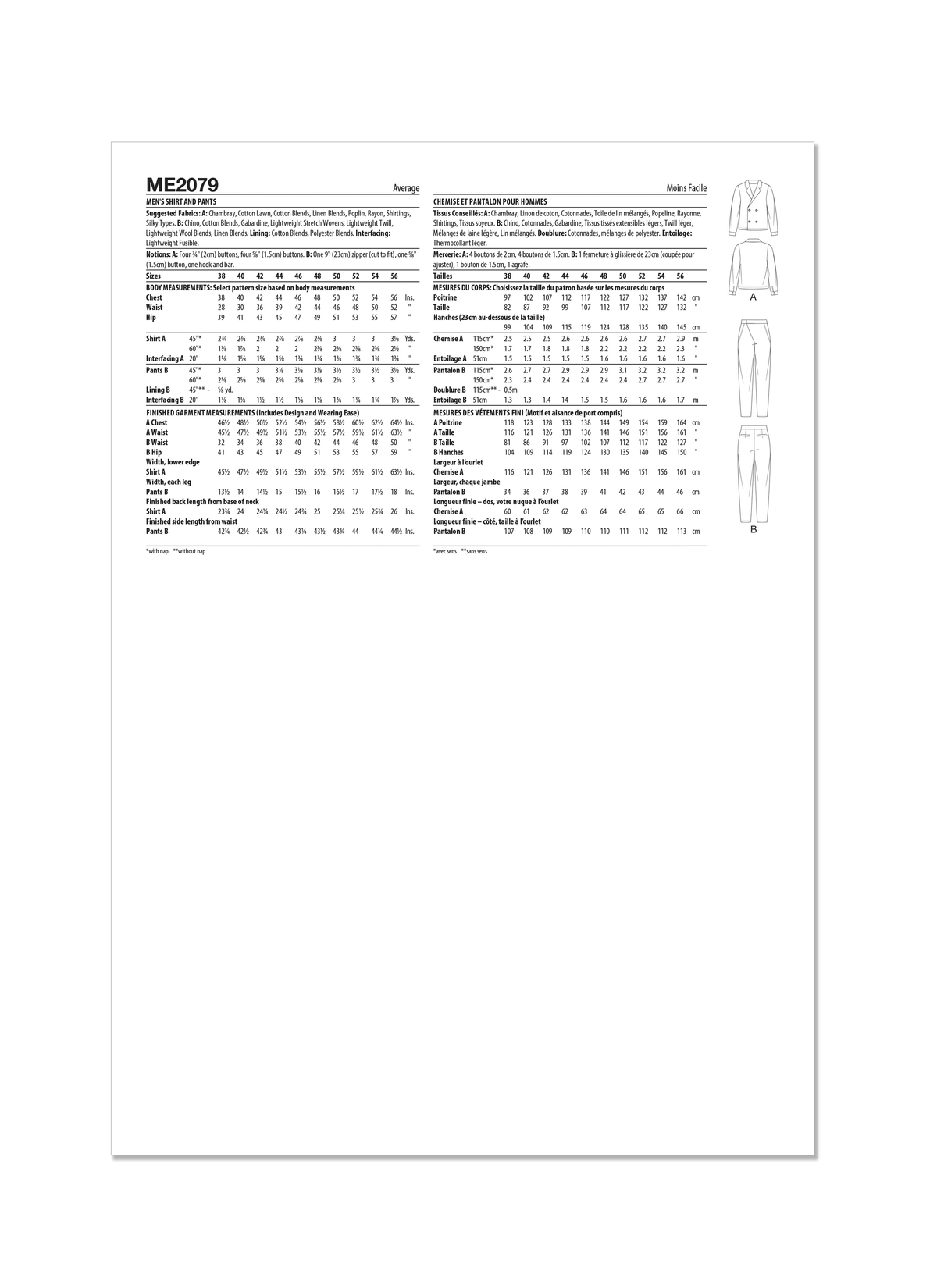 McCall's ME2079 sewing pattern envelope showing the double breasted shirt