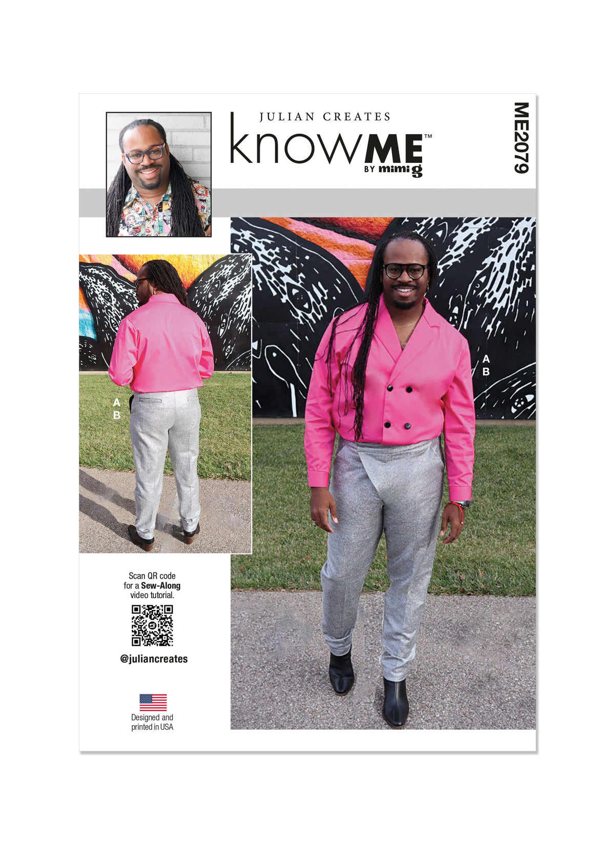 McCall's ME2079 sewing pattern envelope showing the double breasted shirt