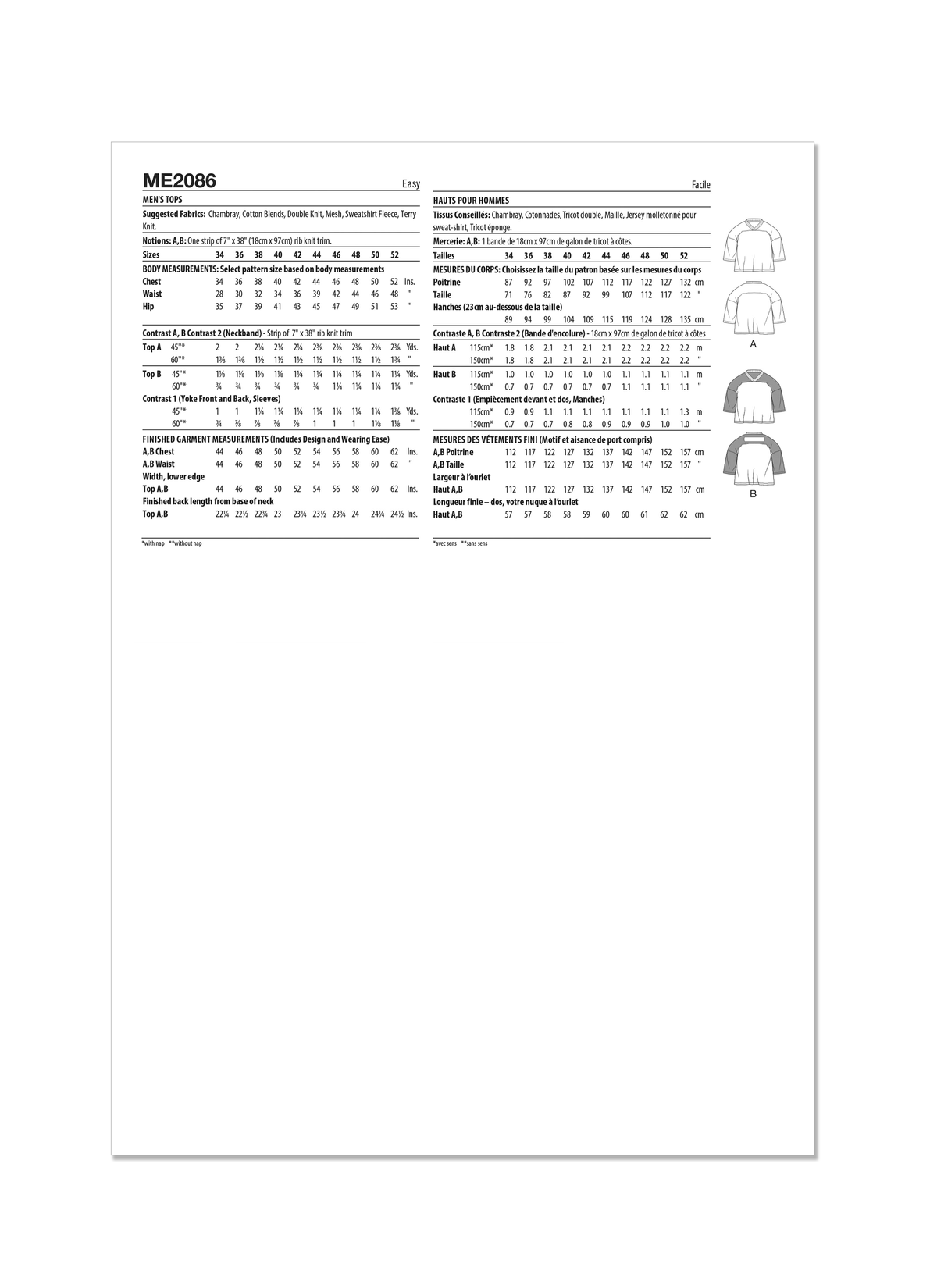 McCall's ME2086 sewing pattern envelope showing the oversized cropped jersey top