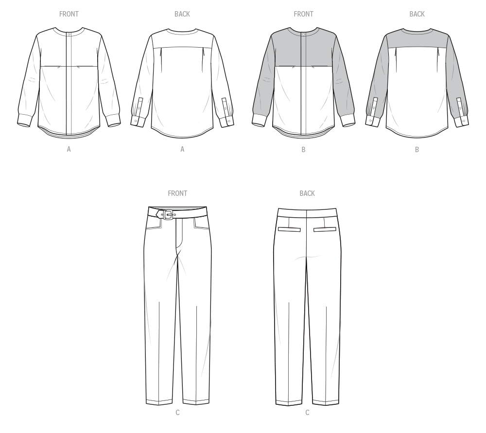 McCall's ME2113 sewing pattern envelope showing men's collarless shirt designs