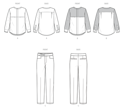 McCall's ME2113 sewing pattern envelope showing men's collarless shirt designs