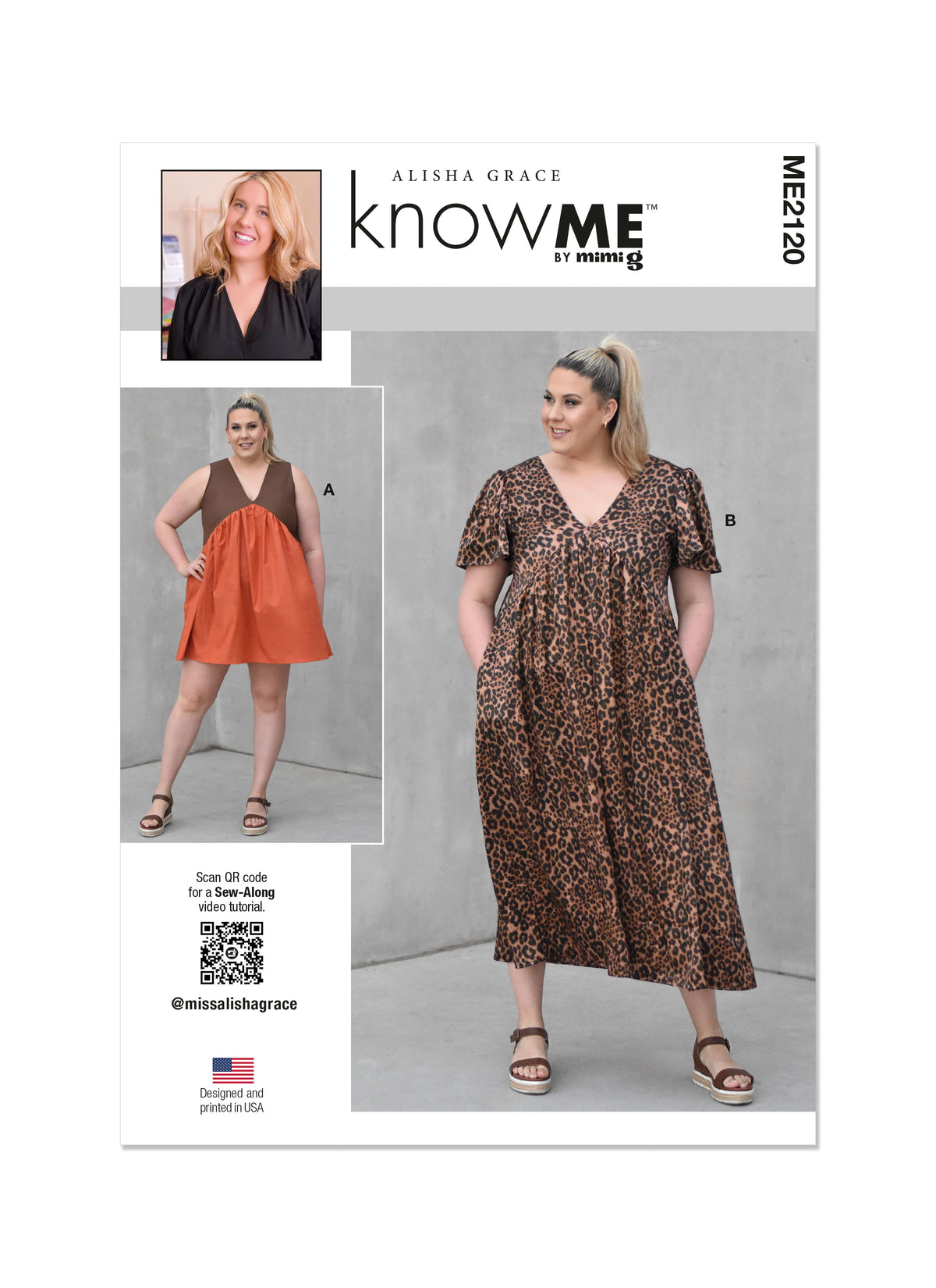 McCall's ME2120 sewing pattern envelope showing women's a-line dress designs