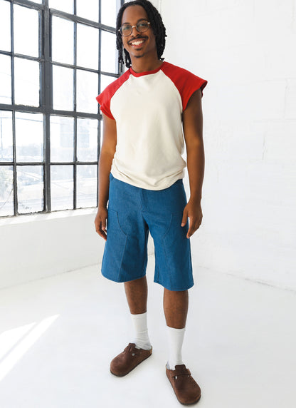 McCall's ME2121 sewing pattern envelope showing men's raglan t-shirt designs