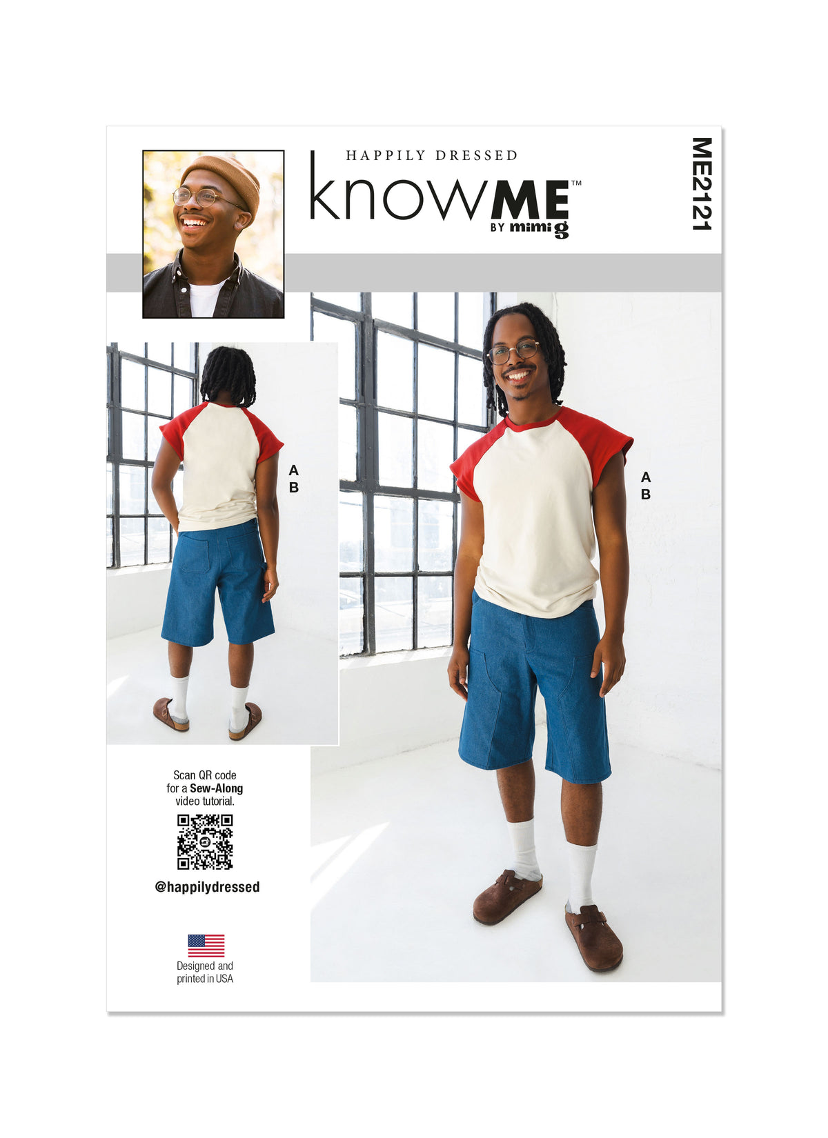 McCall's ME2121 sewing pattern envelope showing men's raglan t-shirt designs
