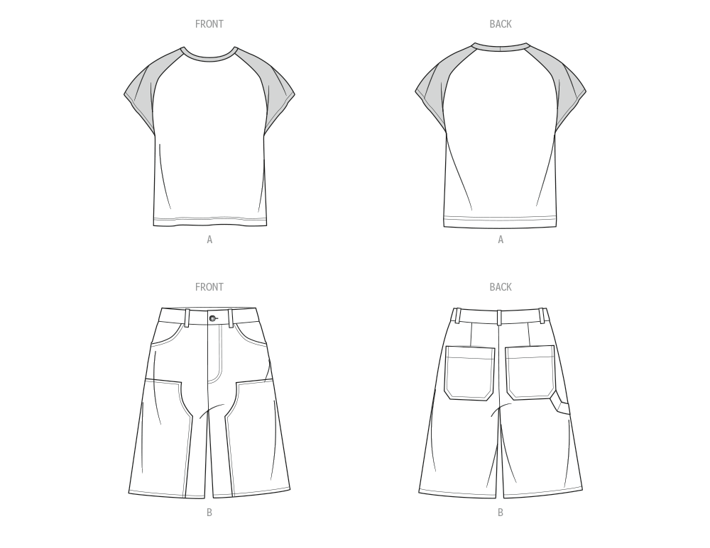 McCall's ME2121 sewing pattern envelope showing men's raglan t-shirt designs