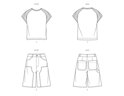 McCall's ME2121 sewing pattern envelope showing men's raglan t-shirt designs