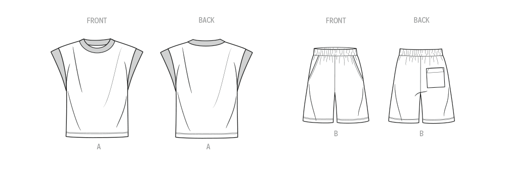 McCall's ME2130 sewing pattern envelope showing men's oversized knit top & shorts designs