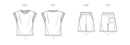 McCall's ME2130 sewing pattern envelope showing men's oversized knit top & shorts designs