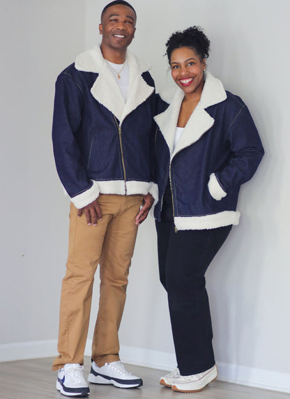 McCall's ME2132 sewing pattern envelope showing unisex motorcycle jacket designs