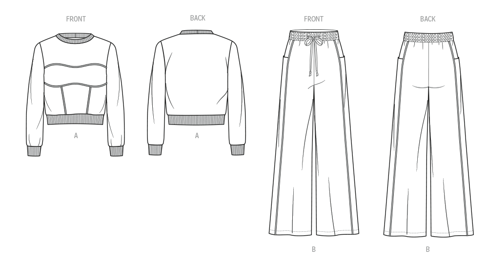 McCall's ME2138 sewing pattern envelope showing women's corset style sweatshirt designs
