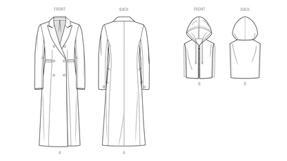 McCall's ME2139 sewing pattern envelope showing women's double-breasted lined coat designs