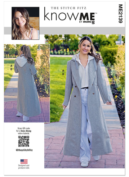McCall's ME2139 sewing pattern envelope showing women's double-breasted lined coat designs