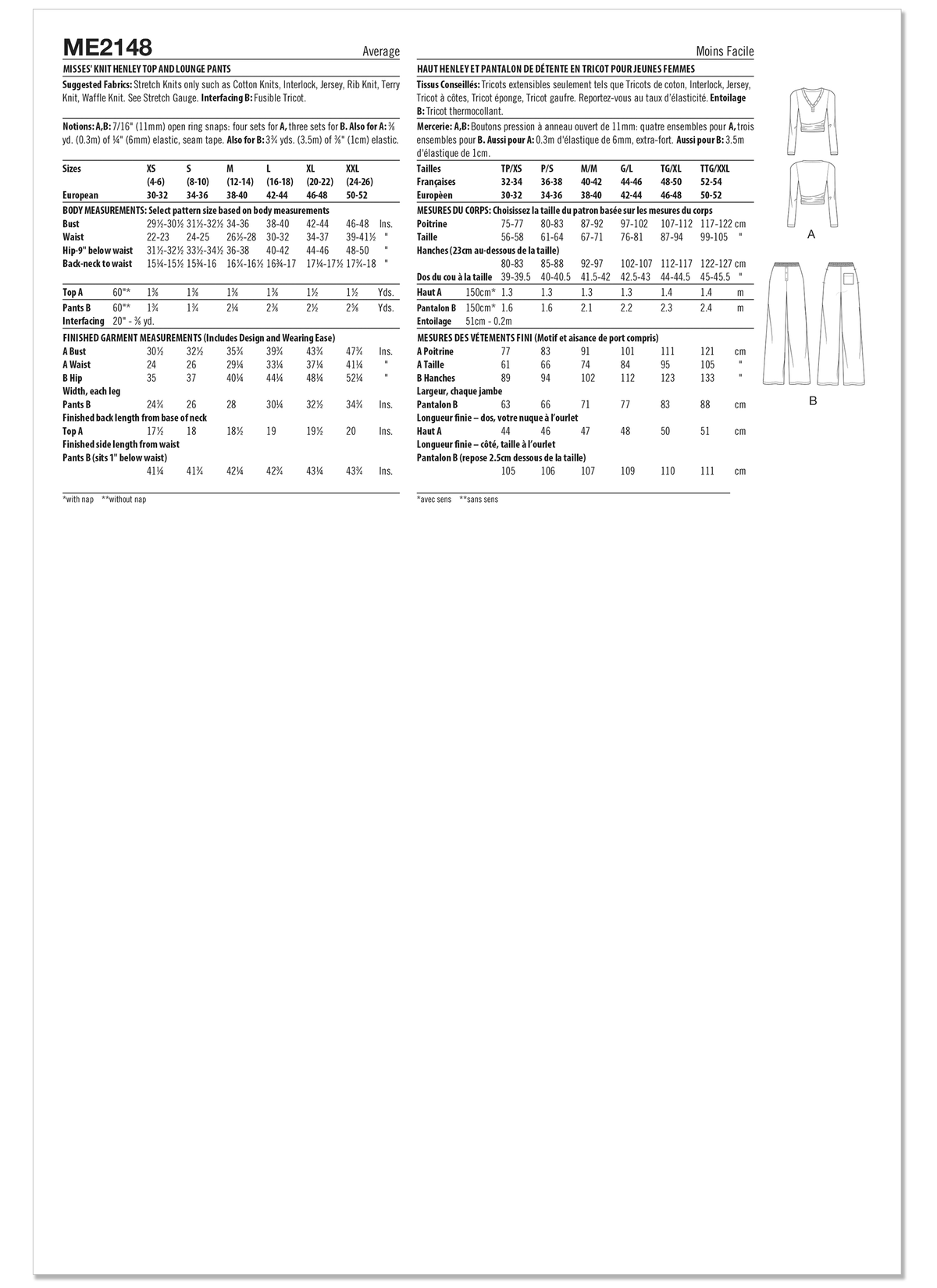McCall's ME2148 sewing pattern envelope showing the henley v-neck top