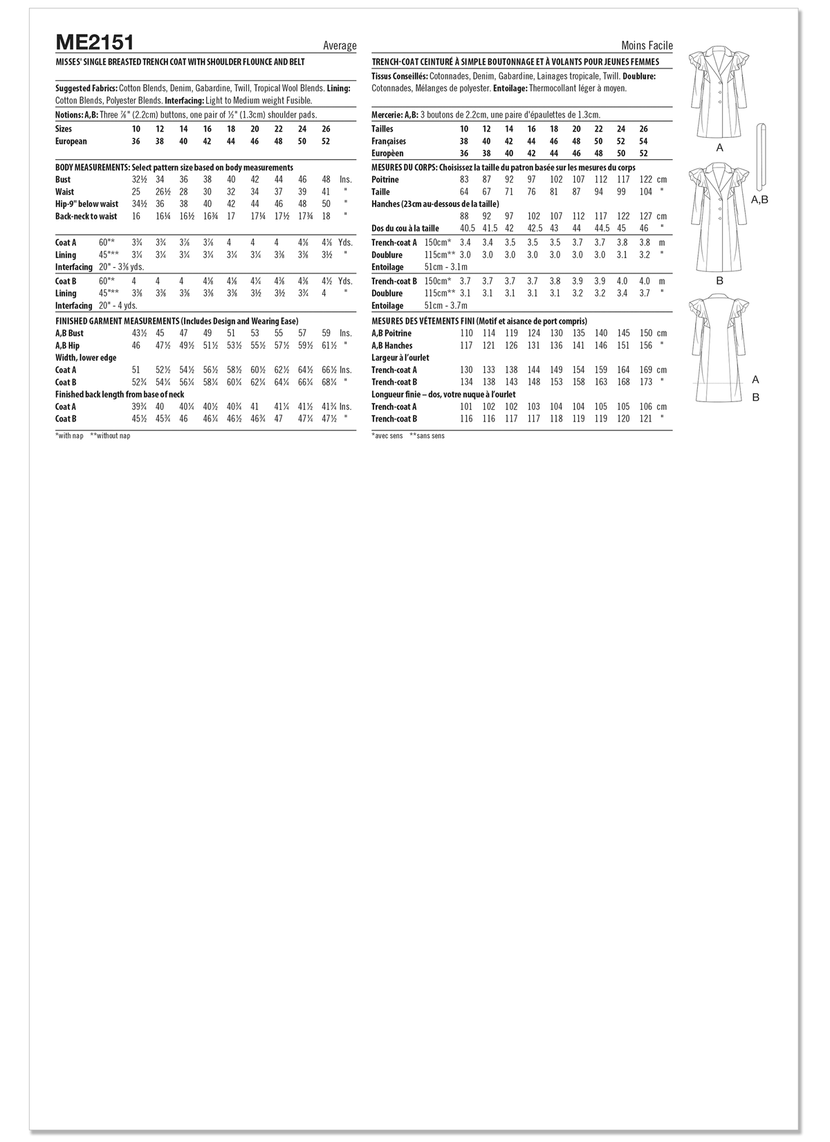 McCall's ME2151 sewing pattern envelope showing the trench coat
