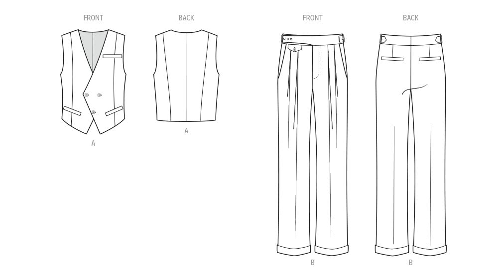 McCall's ME2153 sewing pattern envelope showing the men's double breasted waistcoat