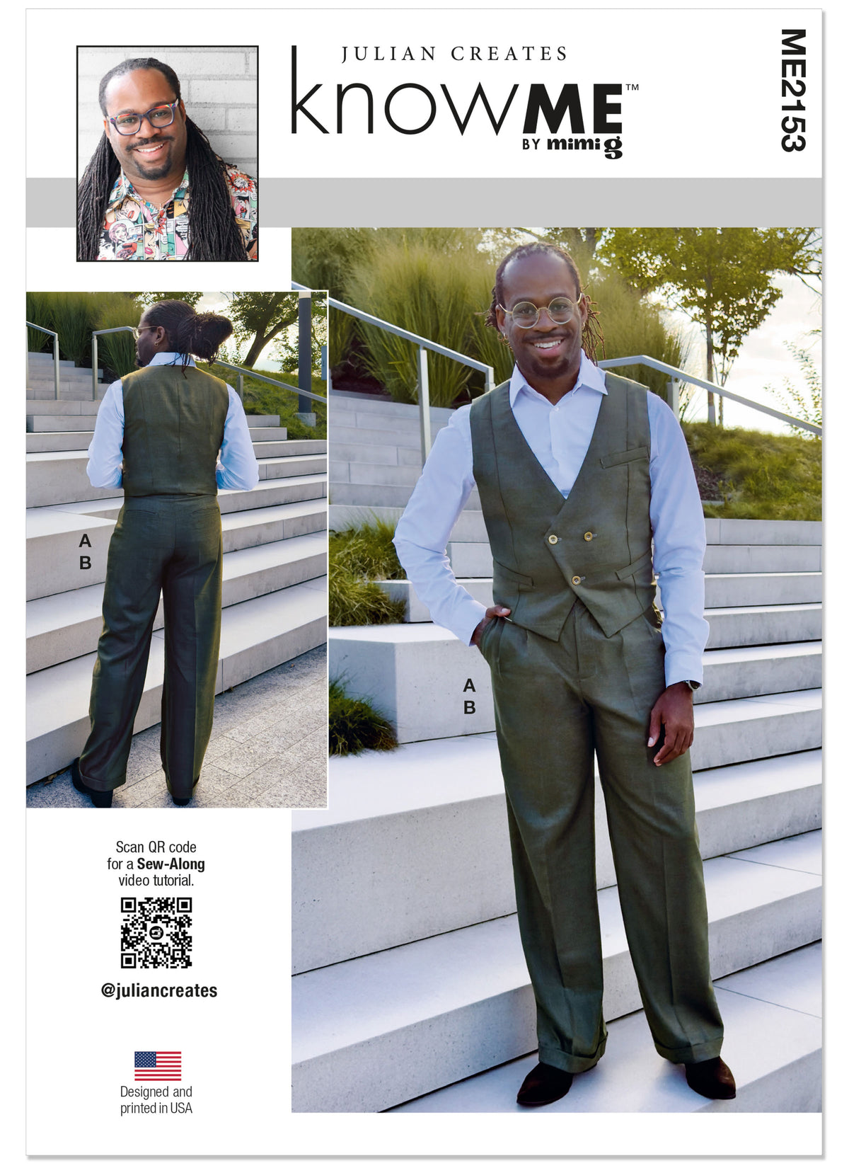 McCall's ME2153 sewing pattern envelope showing the men's double breasted waistcoat