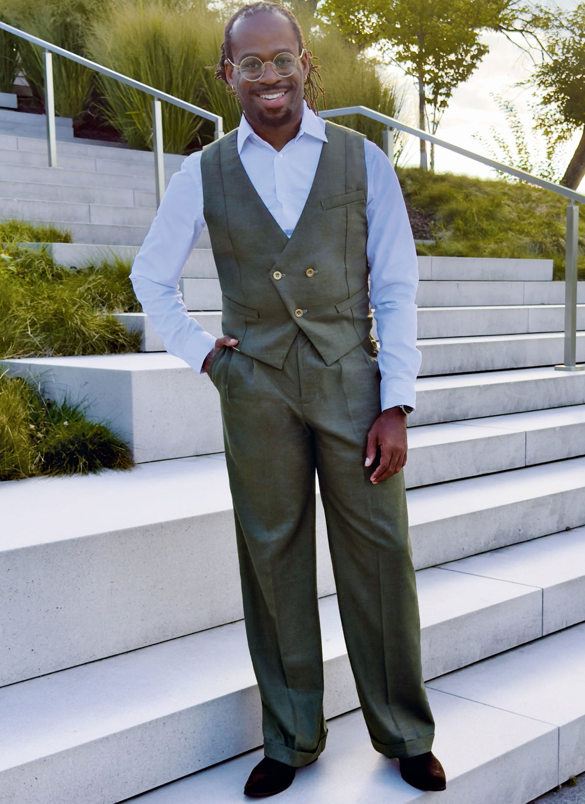 McCall's ME2153 sewing pattern envelope showing the men's double breasted waistcoat