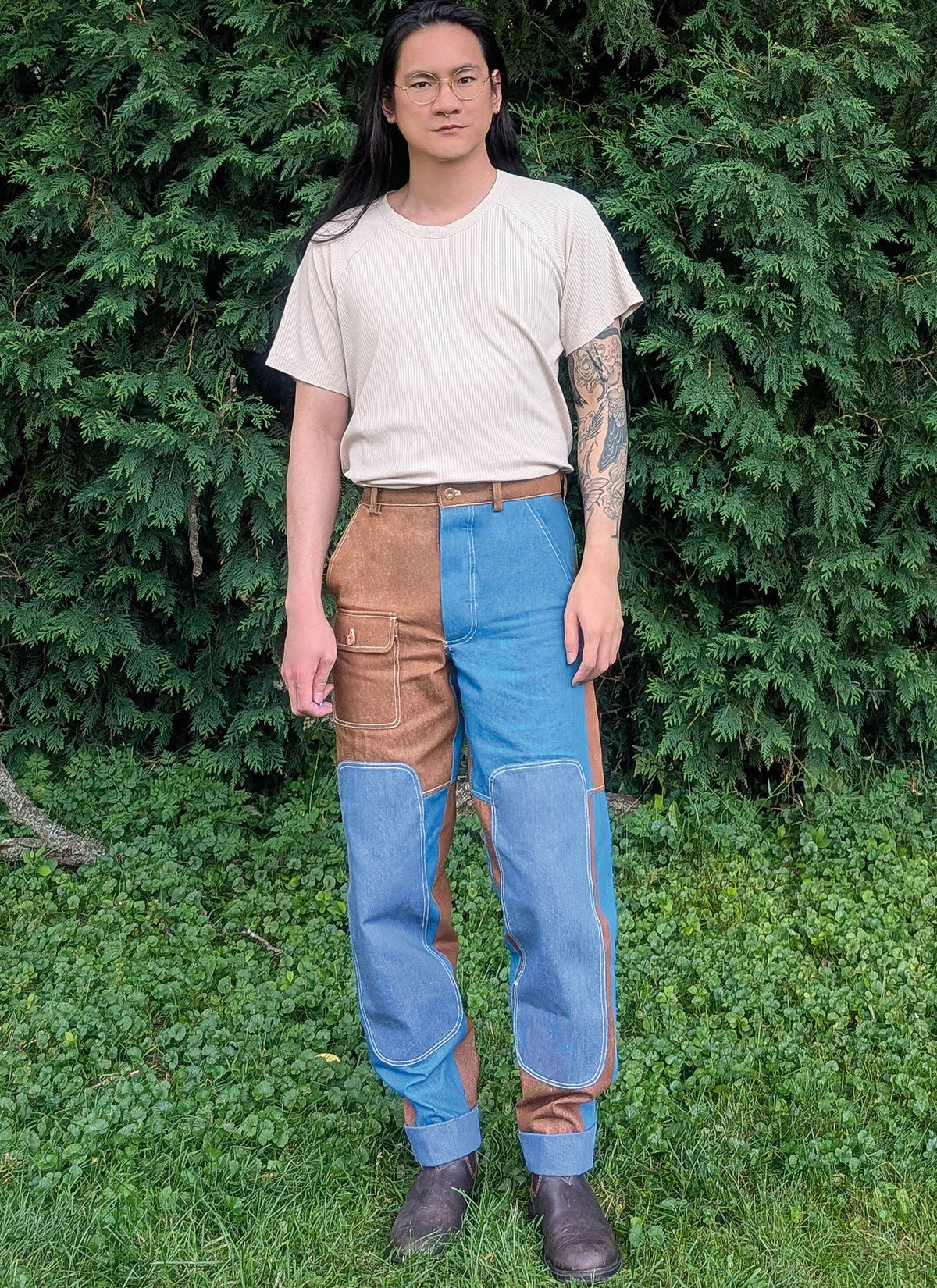McCall's ME2154 sewing pattern envelope showing the men's colour-blocked trousers