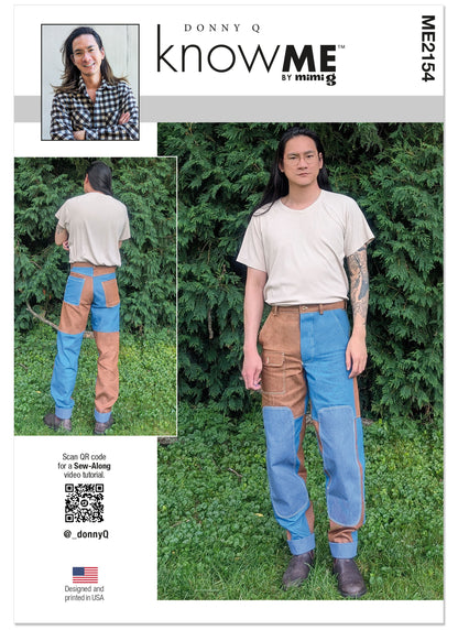 McCall's ME2154 sewing pattern envelope showing the men's colour-blocked trousers