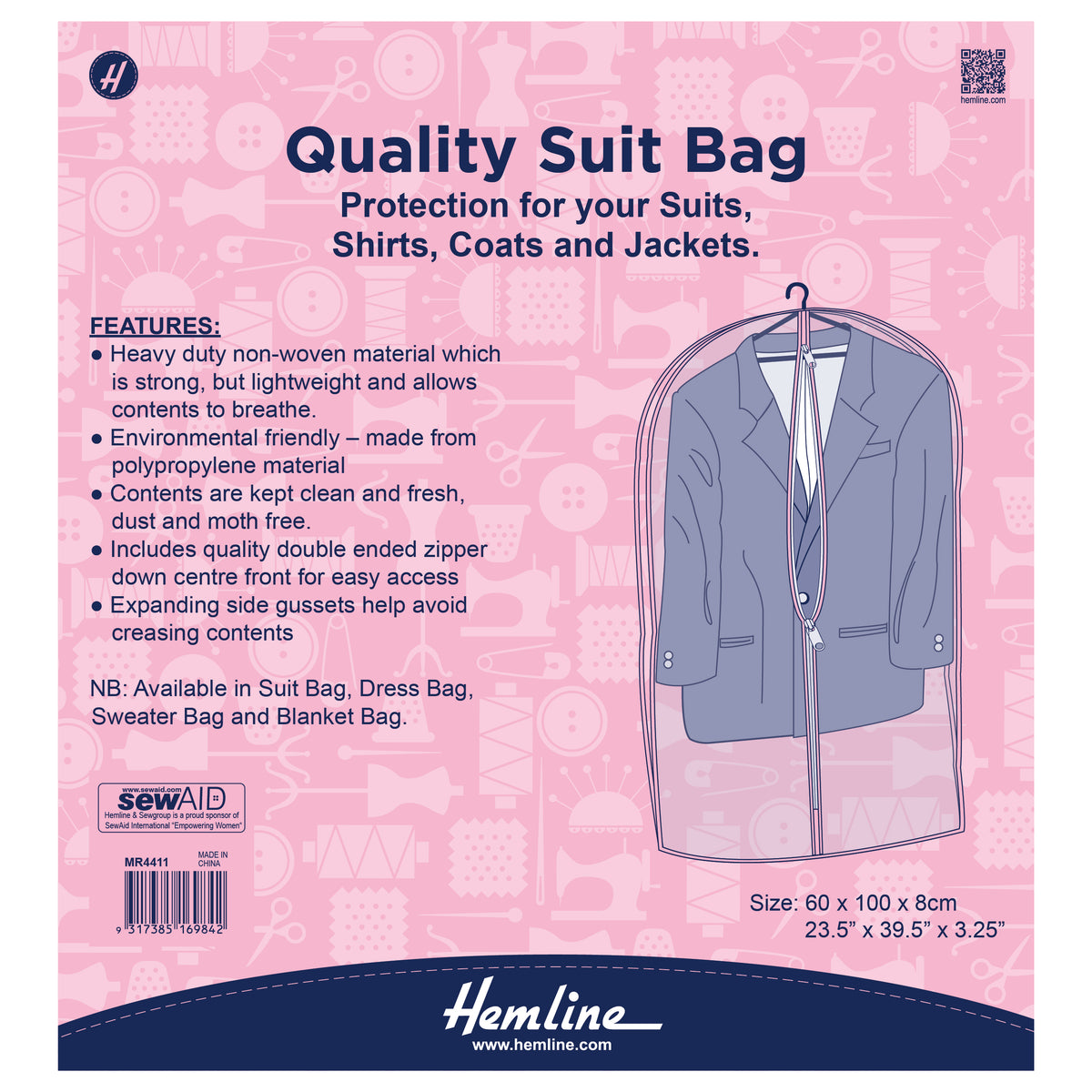 Hemline Suit Bag - 60 x 9 x 100cm