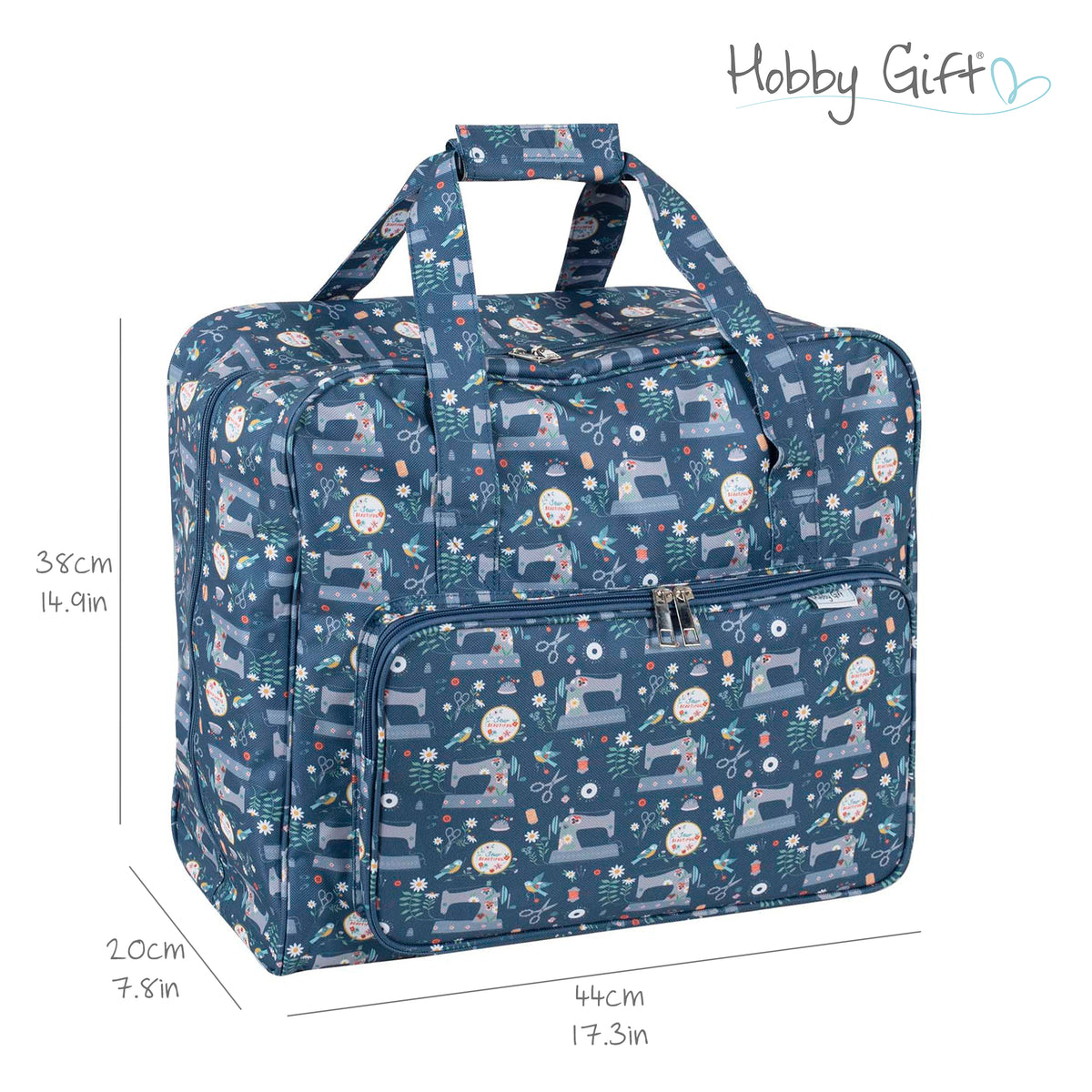 Sewing machine bag with a printed sewing machine pattern