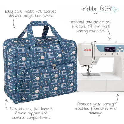 Sewing machine bag with a printed sewing machine pattern