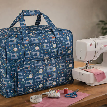 Sewing machine bag with a printed sewing machine pattern
