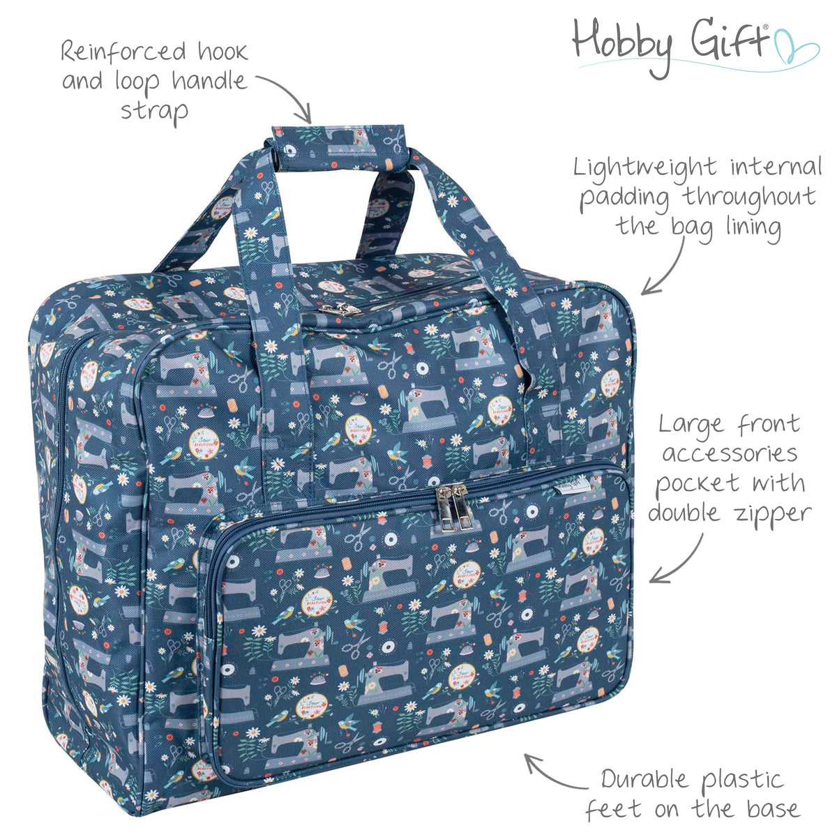 Sewing machine bag with a printed sewing machine pattern