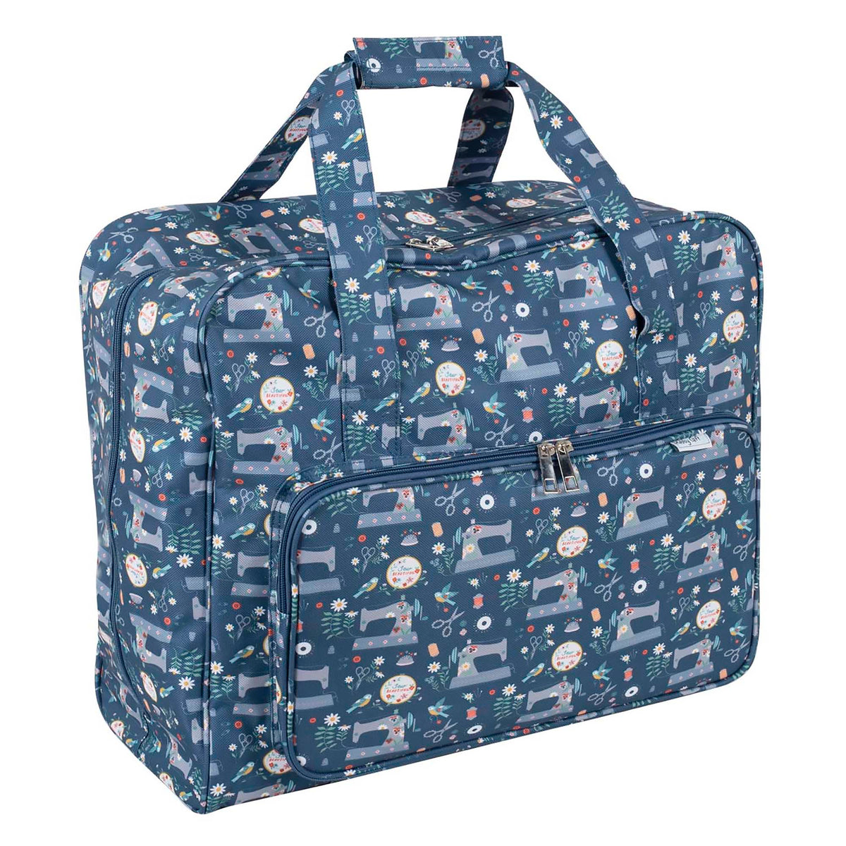 Sewing machine bag with a printed sewing machine pattern