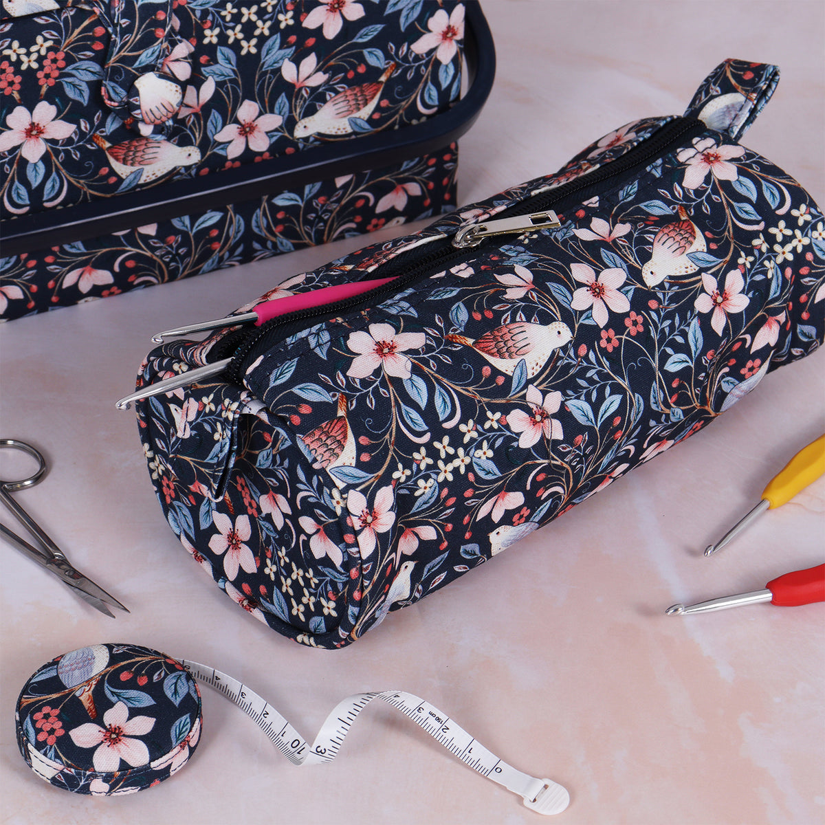 Bird print zipped crochet hook case
