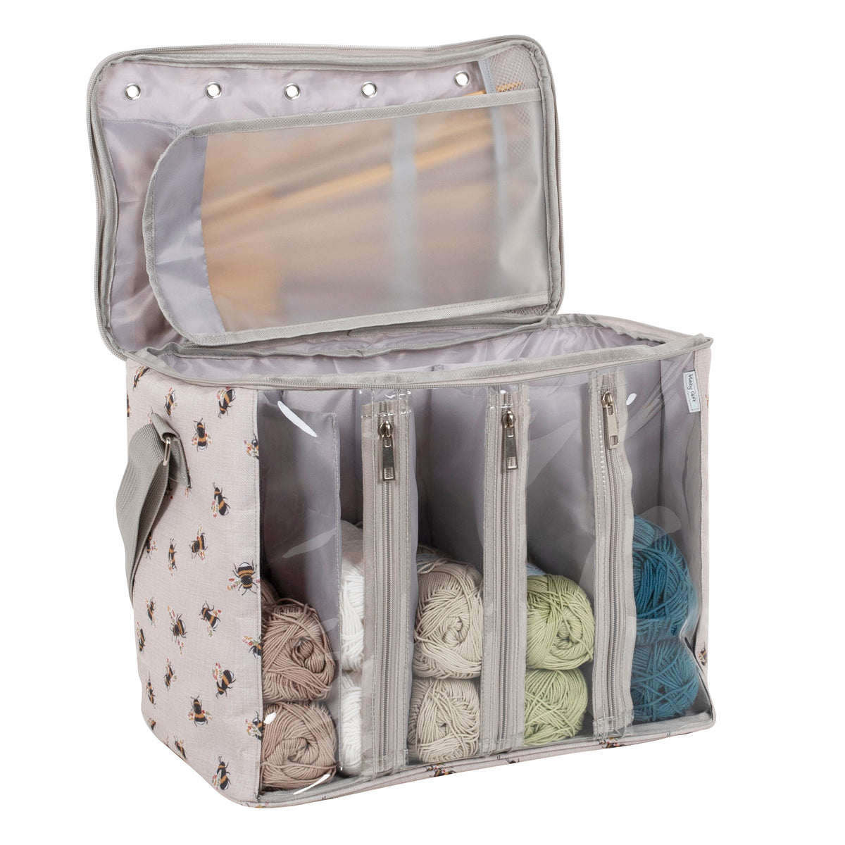 Bee print knitting bag with clear front
