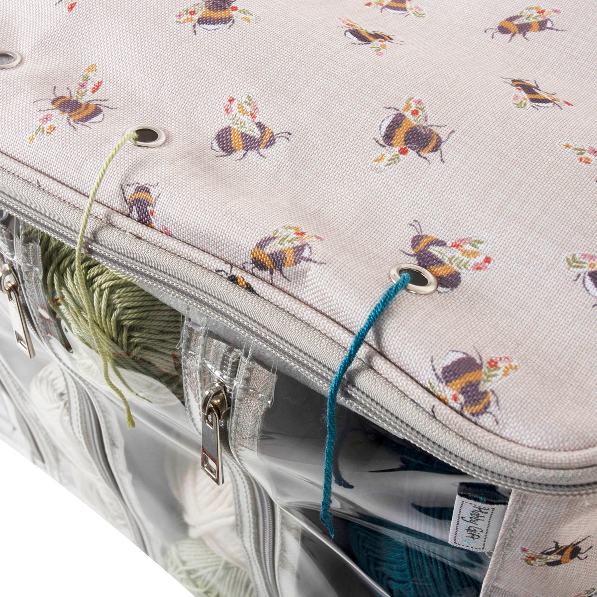 Bee print knitting bag with clear front