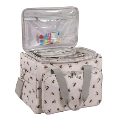 Bee print craft storage bag with clear top