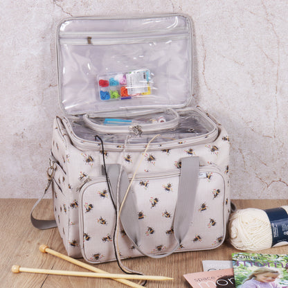 Bee print craft storage bag with clear top