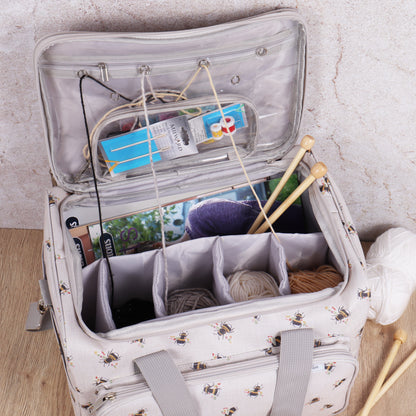 Bee print craft storage bag with clear top