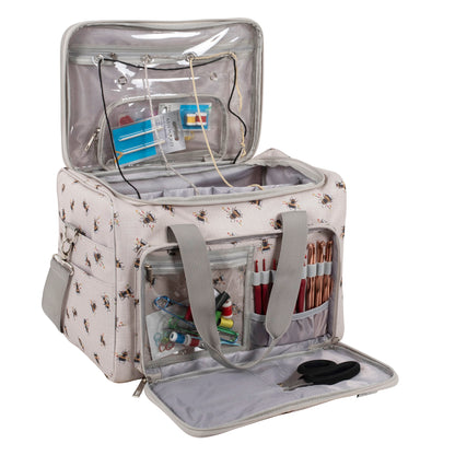 Bee print craft storage bag with clear top