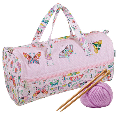 Bugs & Butterflies embroidered cotton knitting bag with handles