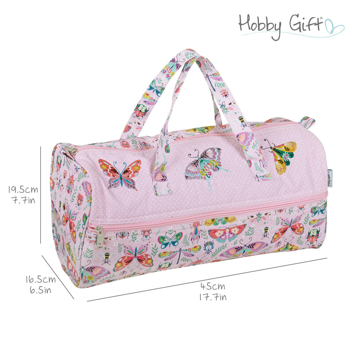 Bugs & Butterflies embroidered cotton knitting bag with handles