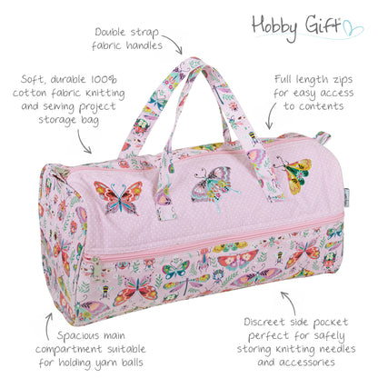 Bugs & Butterflies embroidered cotton knitting bag with handles