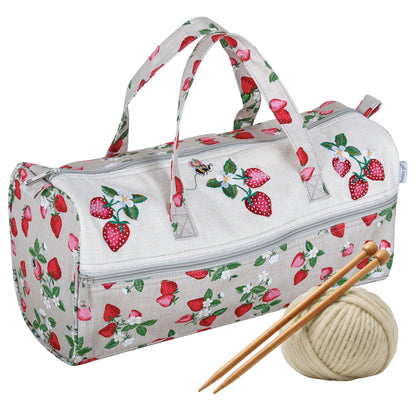 Strawberry Greenhouse embroidered cotton knitting bag with handles