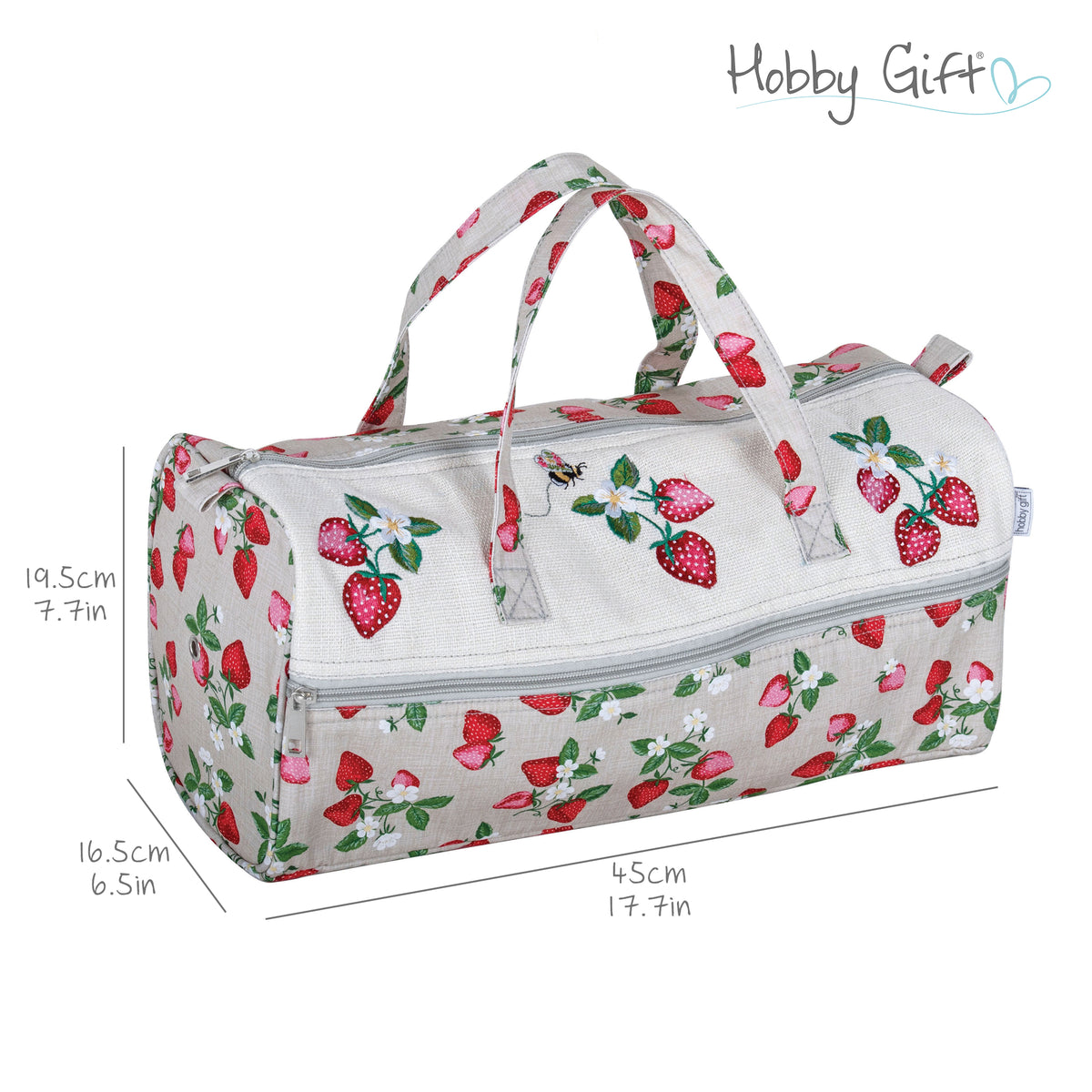 Strawberry Greenhouse embroidered cotton knitting bag with handles
