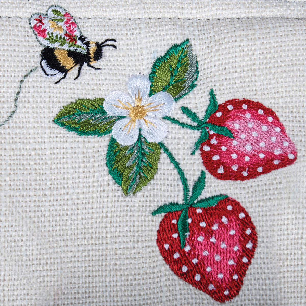 Strawberry Greenhouse embroidered cotton knitting bag with handles