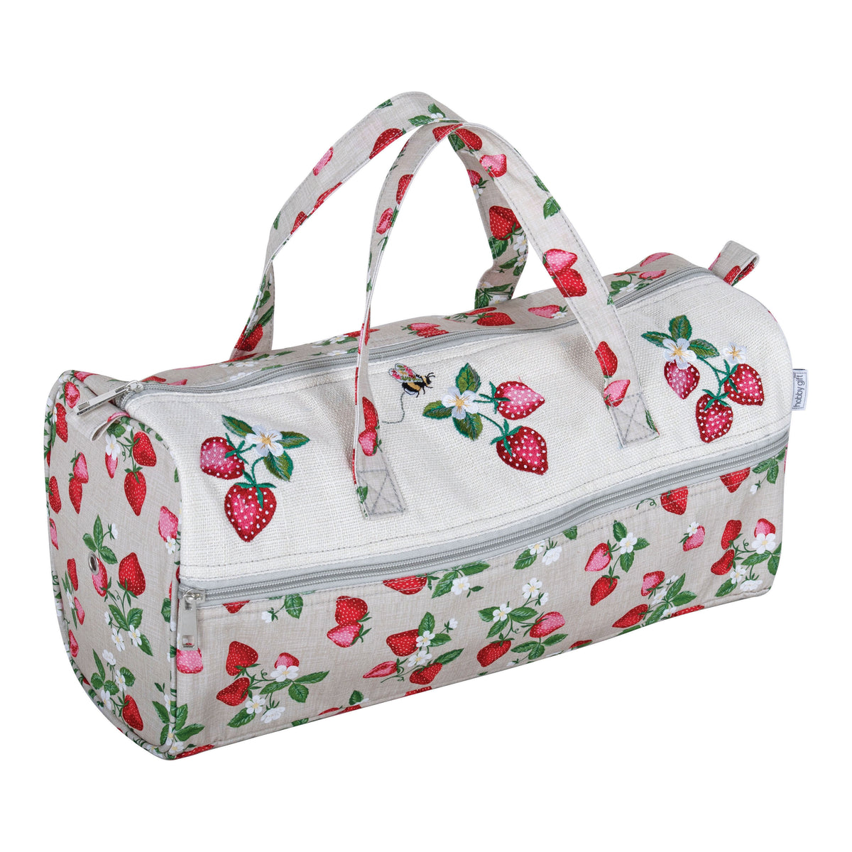 Strawberry Greenhouse embroidered cotton knitting bag with handles