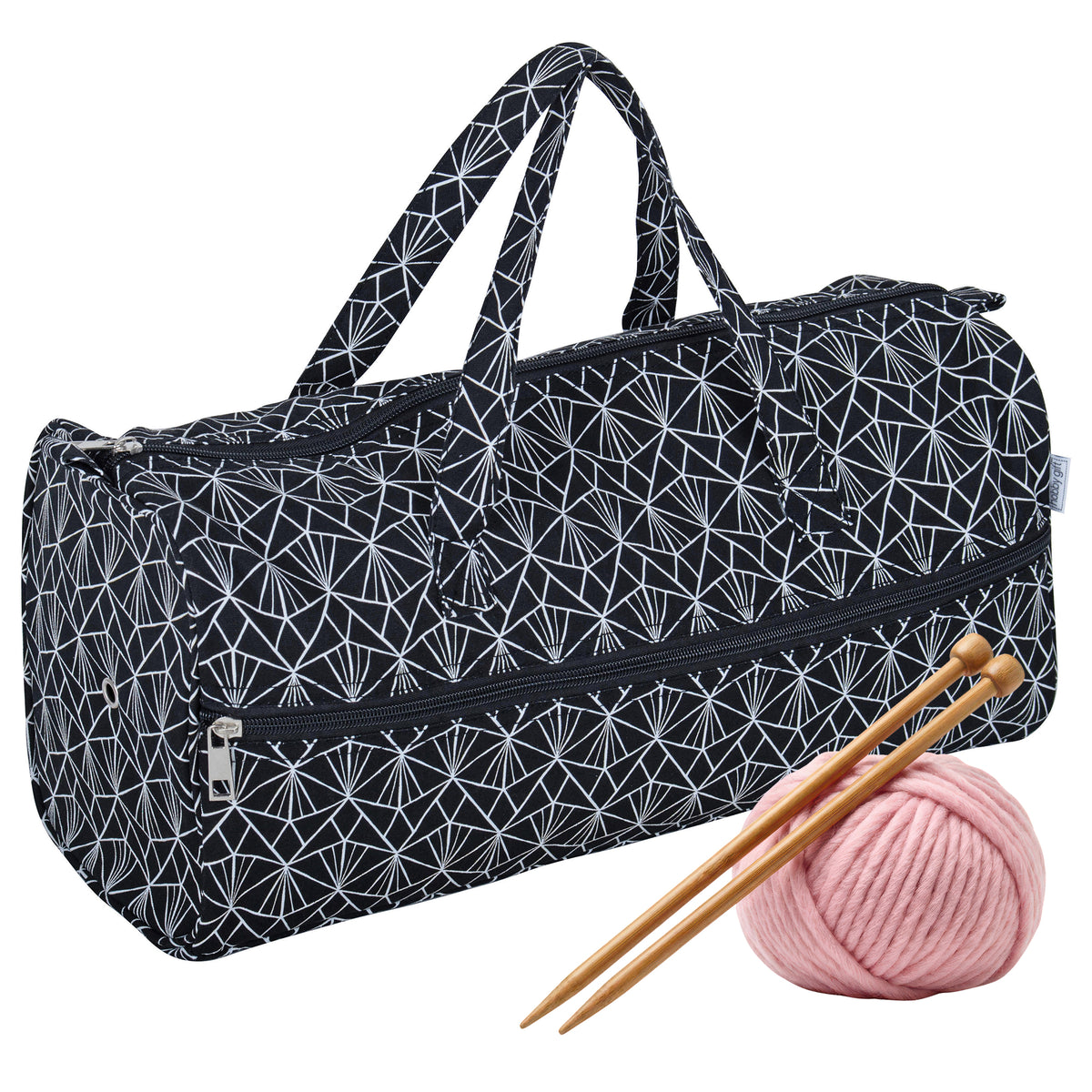 Deco cotton knitting bag with handles