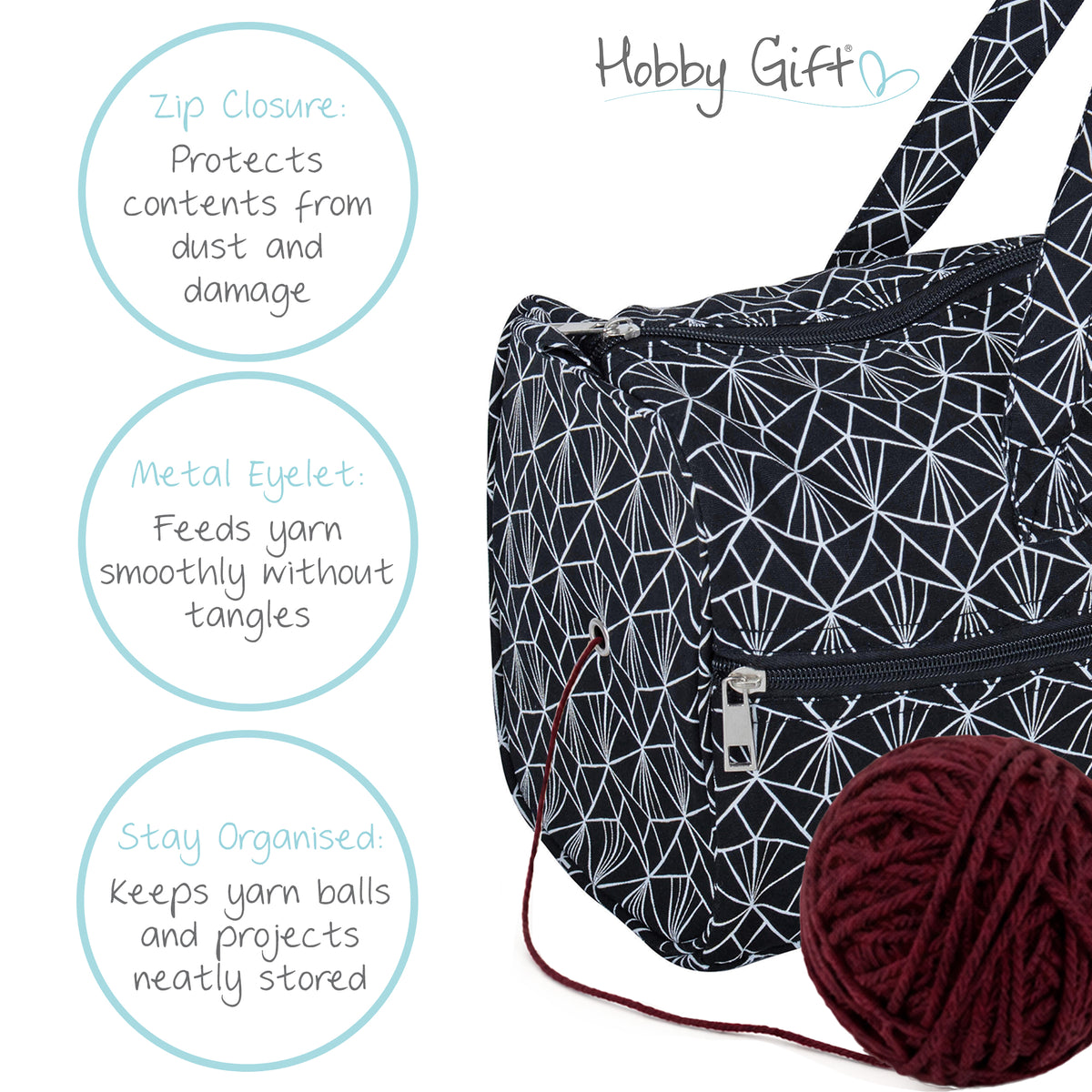 Deco cotton knitting bag with handles