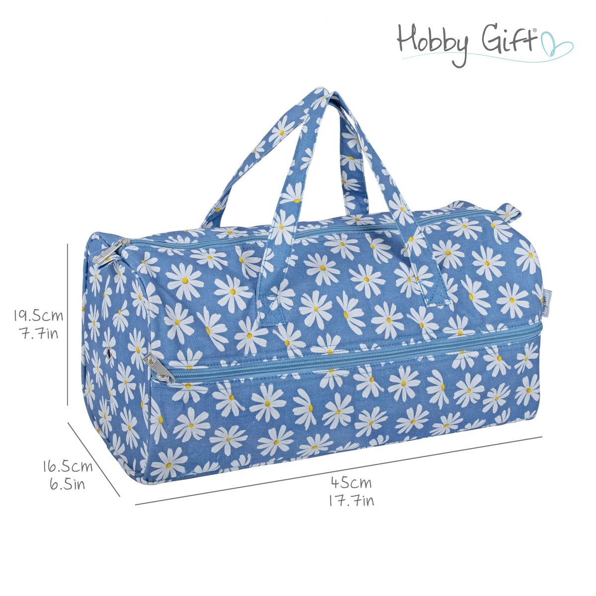 Denim Daisies cotton knitting bag with handles