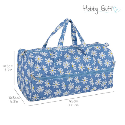 Denim Daisies cotton knitting bag with handles