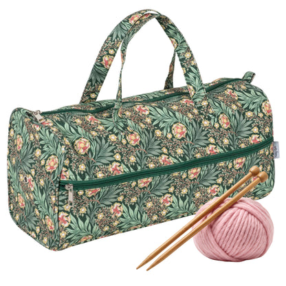 Green floral print knitting bag with handles