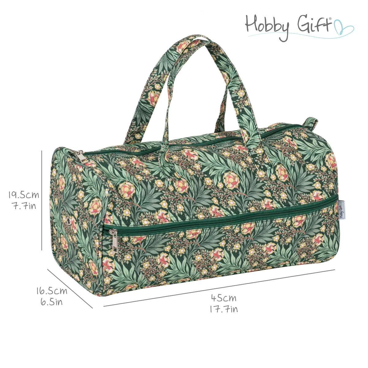 Green floral print knitting bag with handles