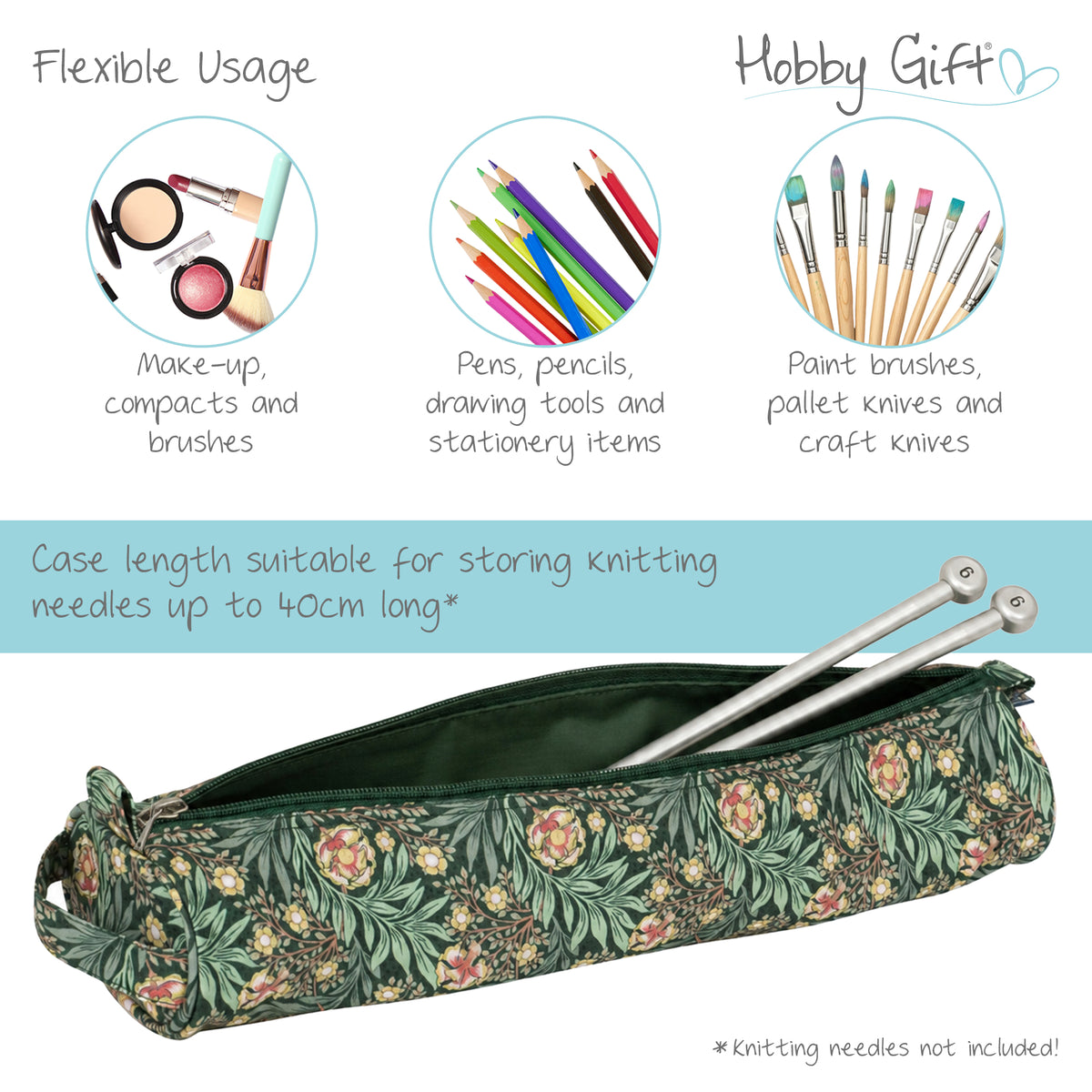 Morris Green print zipped knitting needle case